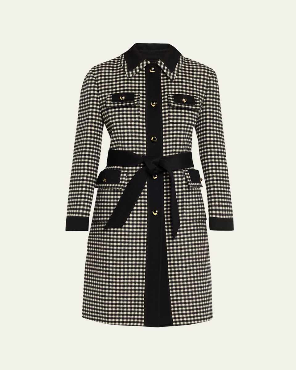 Vichy Check Belted Single-Breasted Coat